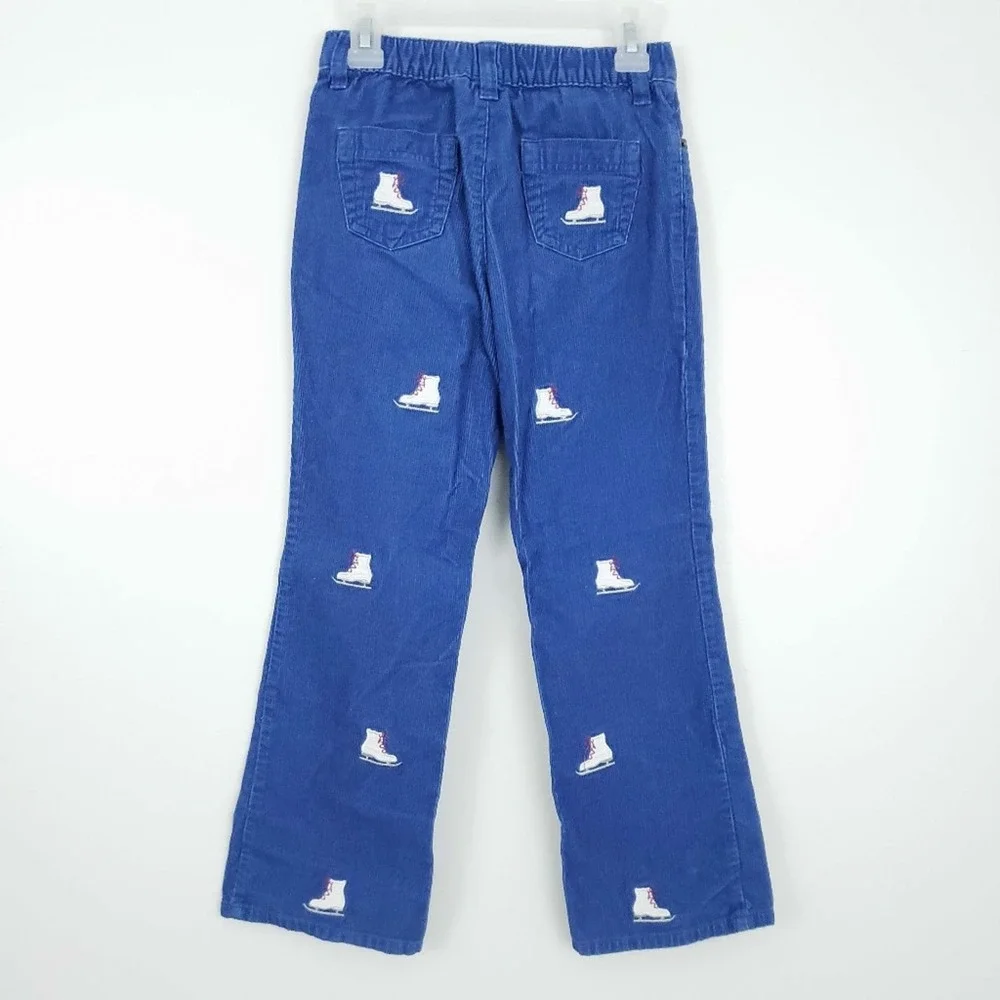Lands' End Corduroy Ice Skate Embroidered Pants 7 Blue White Girls Winter Pant